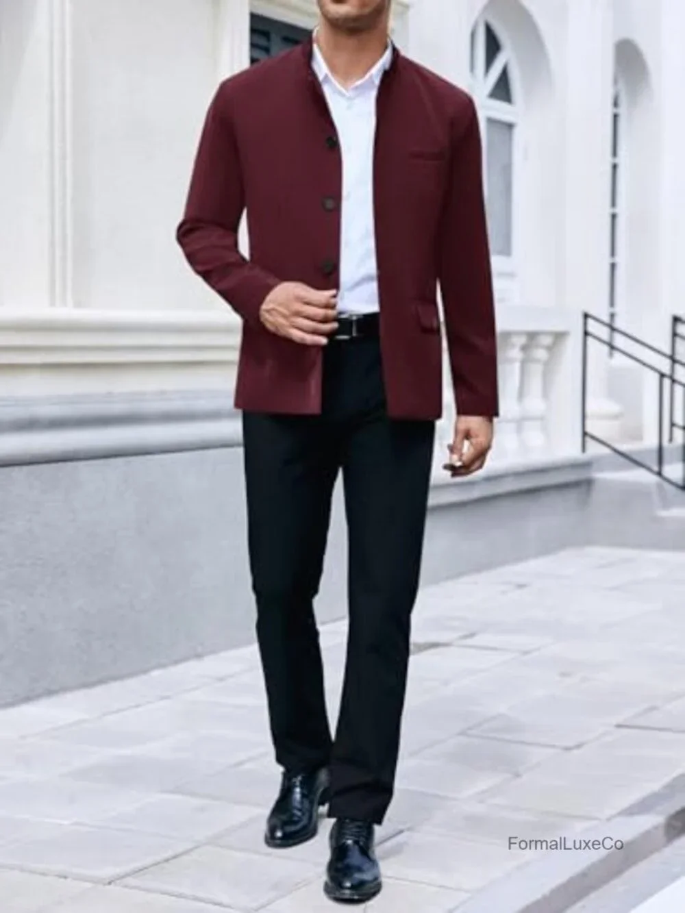 Men's Casual Suit Blazer Mandarin Collar Lightweight Lined Sport Coat